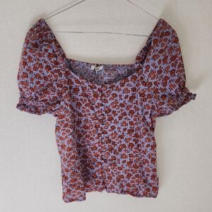 Madewell Red and Blue Floral Blouse